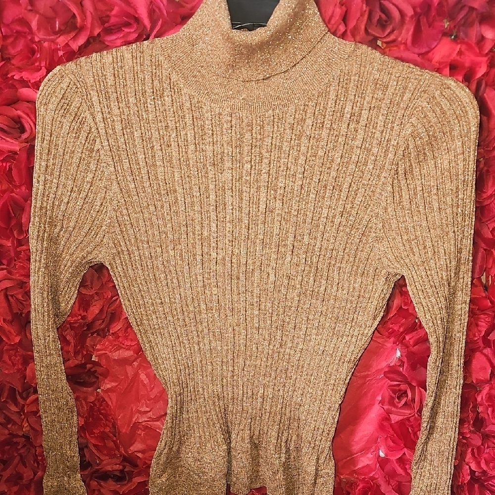 Worthington Women's Ribbed Cowl Neck Sweater - Gold Sparkle Size Xlarge